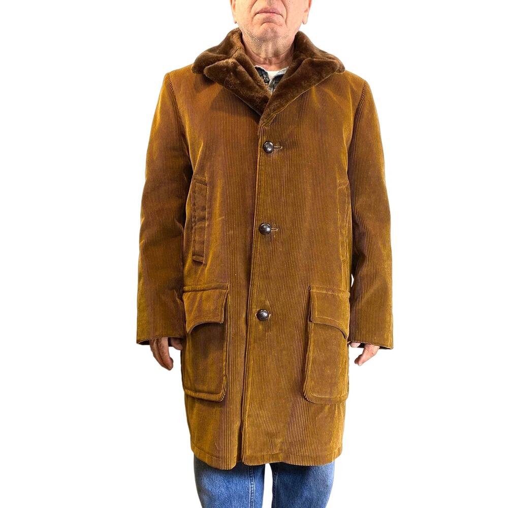 Stratojac Vintage Corduroy Coat Plush Faux Fur Lining Dieselpunk Dandy Brown